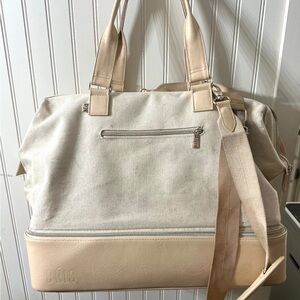 BEIS Cream Canvas and Tan Leather weekender